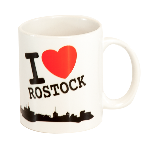 Tasse Weiß - I Love Rostock (Skyline)